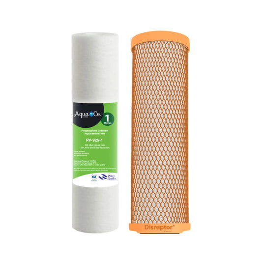 AquaCo 9" x 2.5" Sediment and Disruptor® Replacement Filters - Reduce PFAS, Chlorine, Taste, Odours, Parasites, Bacteria and Lead.