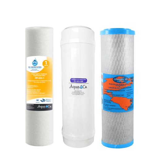 AquaCo 9" x 2.5" Sediment, Fluoride and Carbon Replacement Filters - REP-925SFC - Reduce Sediments, Chlorine, Taste, Odours, Parasites, Lead and Fluorides