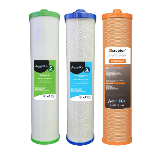 AquaCo Premium PFAS Bundle Deal: 20" x 4.5" Sediment, Carbon & Disruptor® Replacement Filters