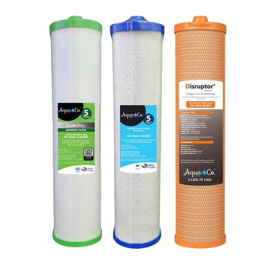 AquaCo Premium PFAS Bundle Deal: 20" x 4.5" Sediment, Carbon & Disruptor Replacement Filters