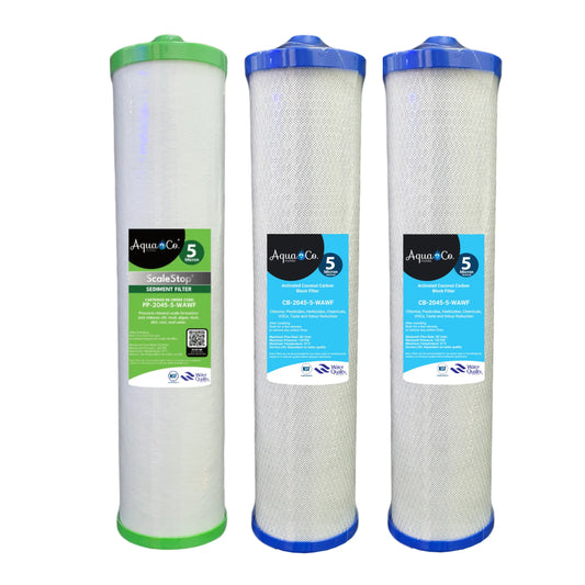 AquaCo Bundle Deal: 20" x 4.5" Sediment, Carbon & Carbon Replacement Filters