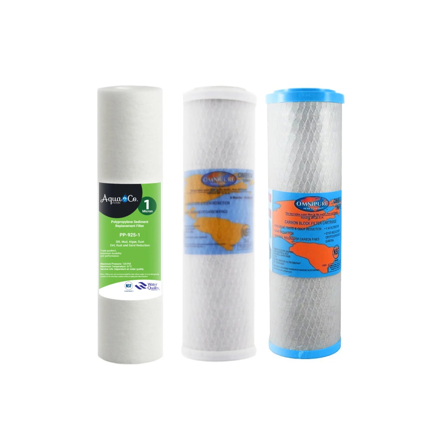 AquaCo 9" x 2.5 Sediment and Carbon Replacement Filters - REP-925SCC - Reduce Sediments, Chlorine, VOCs, Taste, Odours, Colour, Parasites, and Heavy Metals