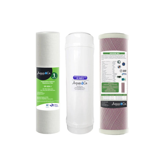 AquaCo 9" x 2.5" Sediment, Fluoride and Aragon Replacement Filters - REP-925SFA - Reduce Sediments, Chlorine, Taste, Odours, Parasites, Bacteria, Lead and Fluorides.