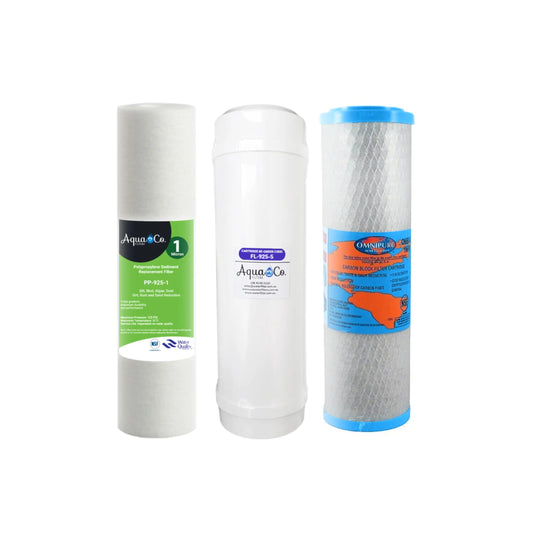 AquaCo® 9" x 2.5" Sediment, Fluoride and Carbon Replacement Filters - REP-925SFC - Reduce Sediments, Chlorine, Taste, Odours, Parasites, Lead and Fluorides