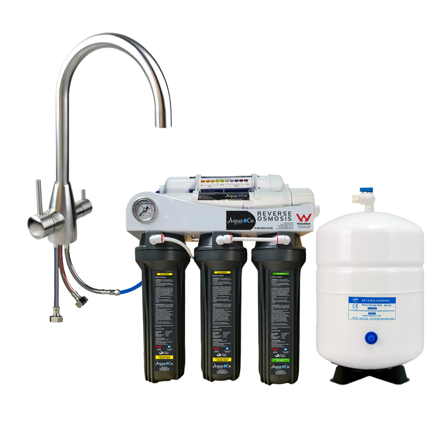 Bundle Deal: AquaCo 5 Stage Reverse Osmosis with 3 Way Mixer – Avoid Drilling a Hole and Replace Your Kitchen Mixer with a 3 Way Tap