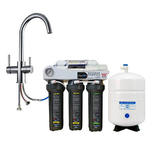 Bundle Deal: AquaCo 5 Stage Reverse Osmosis with 3-Way Mixer – Avoid Drilling a Hole and Replace Your Kitchen Mixer with a 3-Way Tap