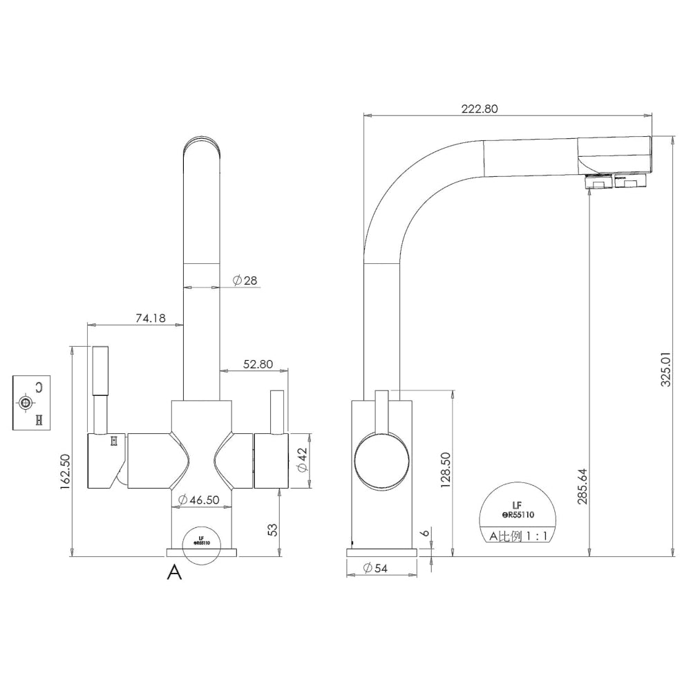 AquaCo Chrome L Shape 3 Way Mixer with LED Filter Change Reminder - Model: 3W-SL-CH