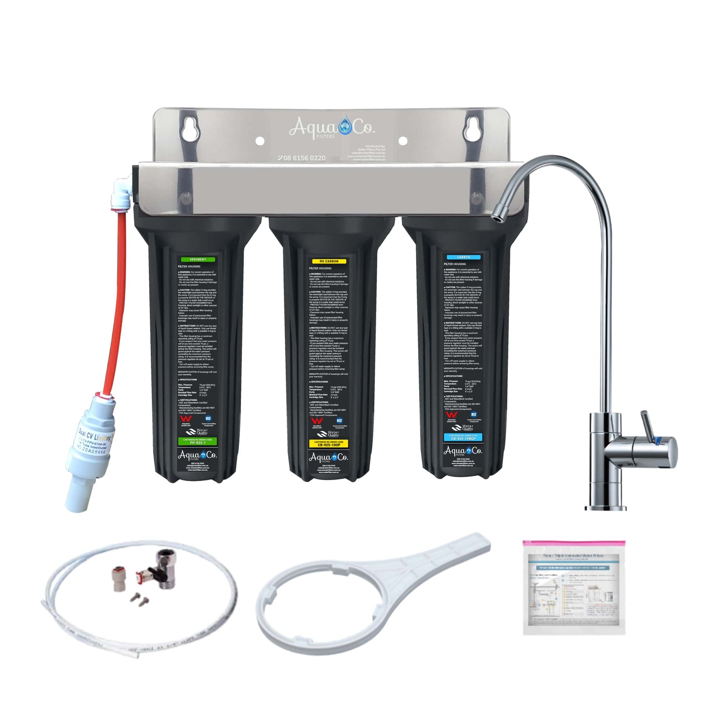 AquaCo SYS-925SCC Undersink Water Filter - Reduces Chlorine, Taste, Odours, Parasites, and Lead.