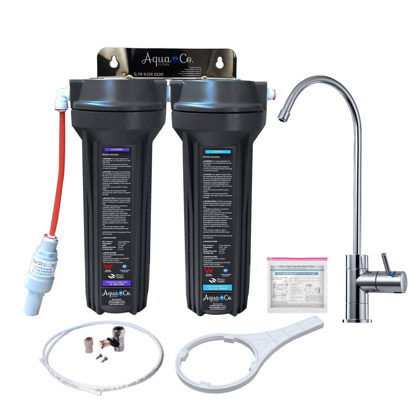 AquaCo SYS-925FC Undersink Water Filter - Reduces Chlorine, Taste, Odours, Parasites, Lead and Fluorides.