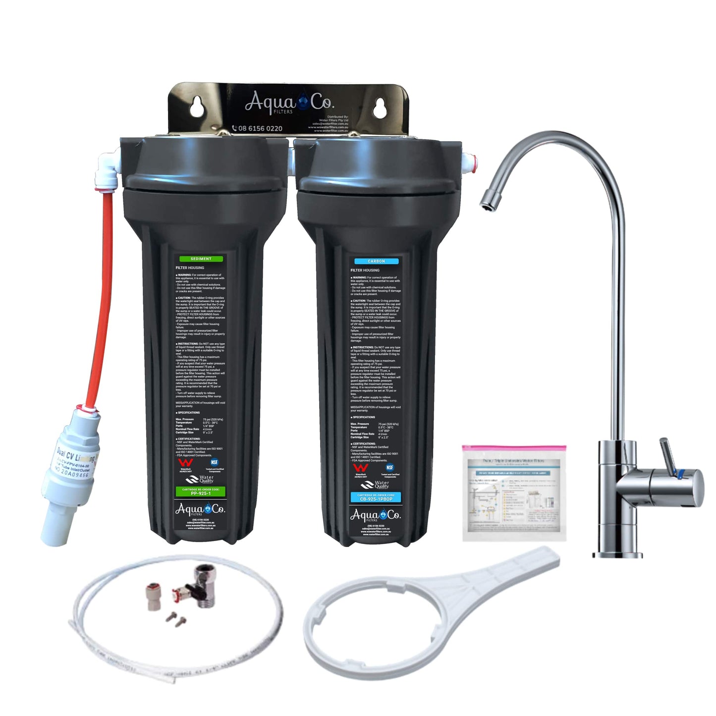 AquaCo SYS-925SC Undersink Water Filter - Reduces Chlorine, Taste, Odours, Parasites, and Lead.